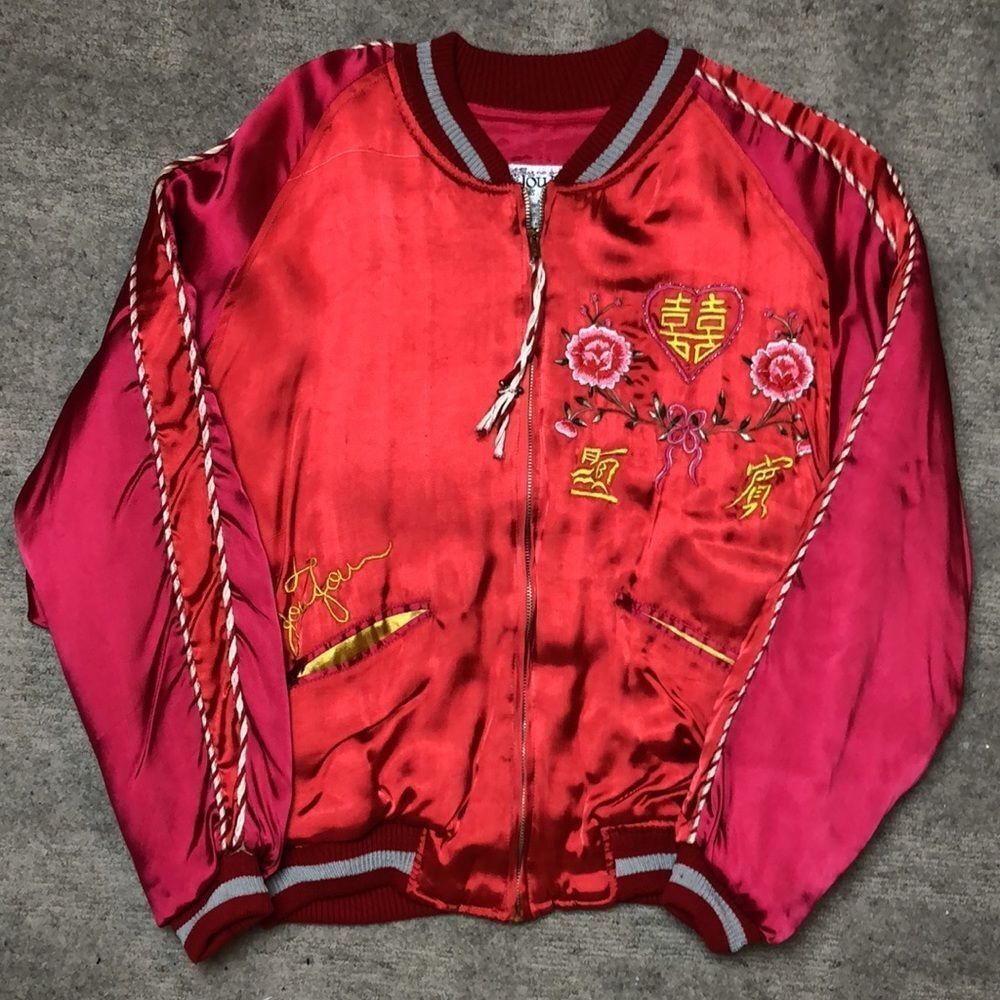 RARE 1980’s JouJou Bomber | Bright Red Rayon with Embroidery | Size M - Picture 16 of 16